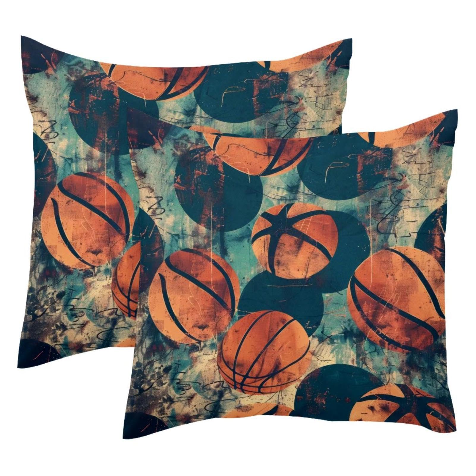 Lot de 2 housses de coussin basketball grunge velours doux 50x50
