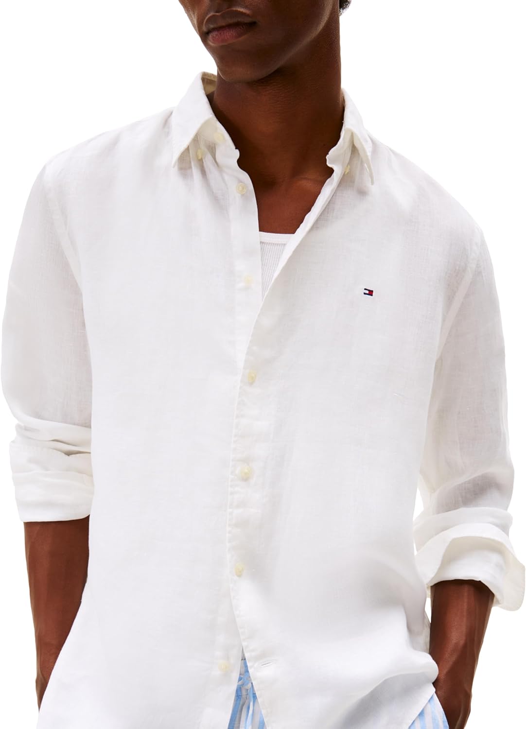 Tommy Hilfiger Men's Long Sleeve Casual Linen Button Down Shirts in Regular Fit