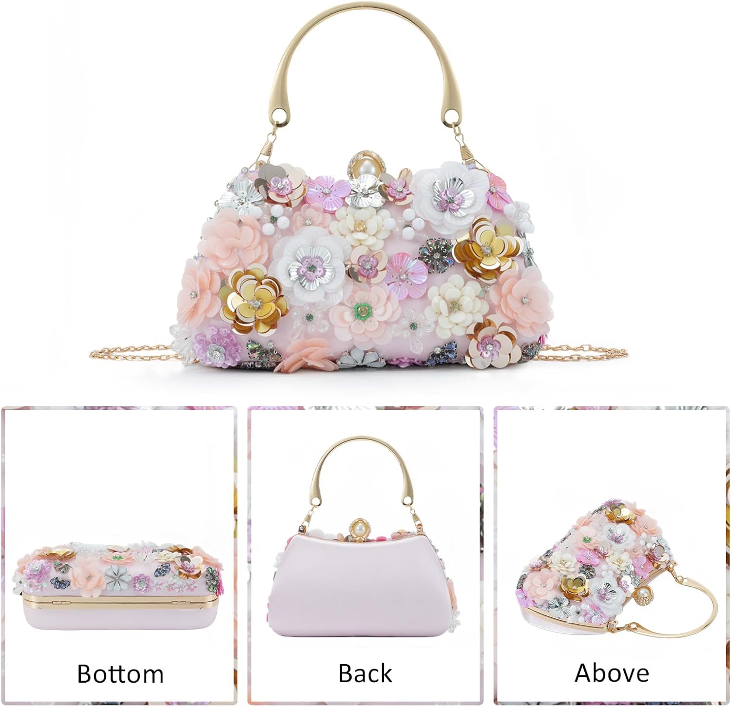 Lanpet Clutch Purses for Women Flower Evening Handbag Chain Strap Shoulder Bag for Formal Wedding Party
