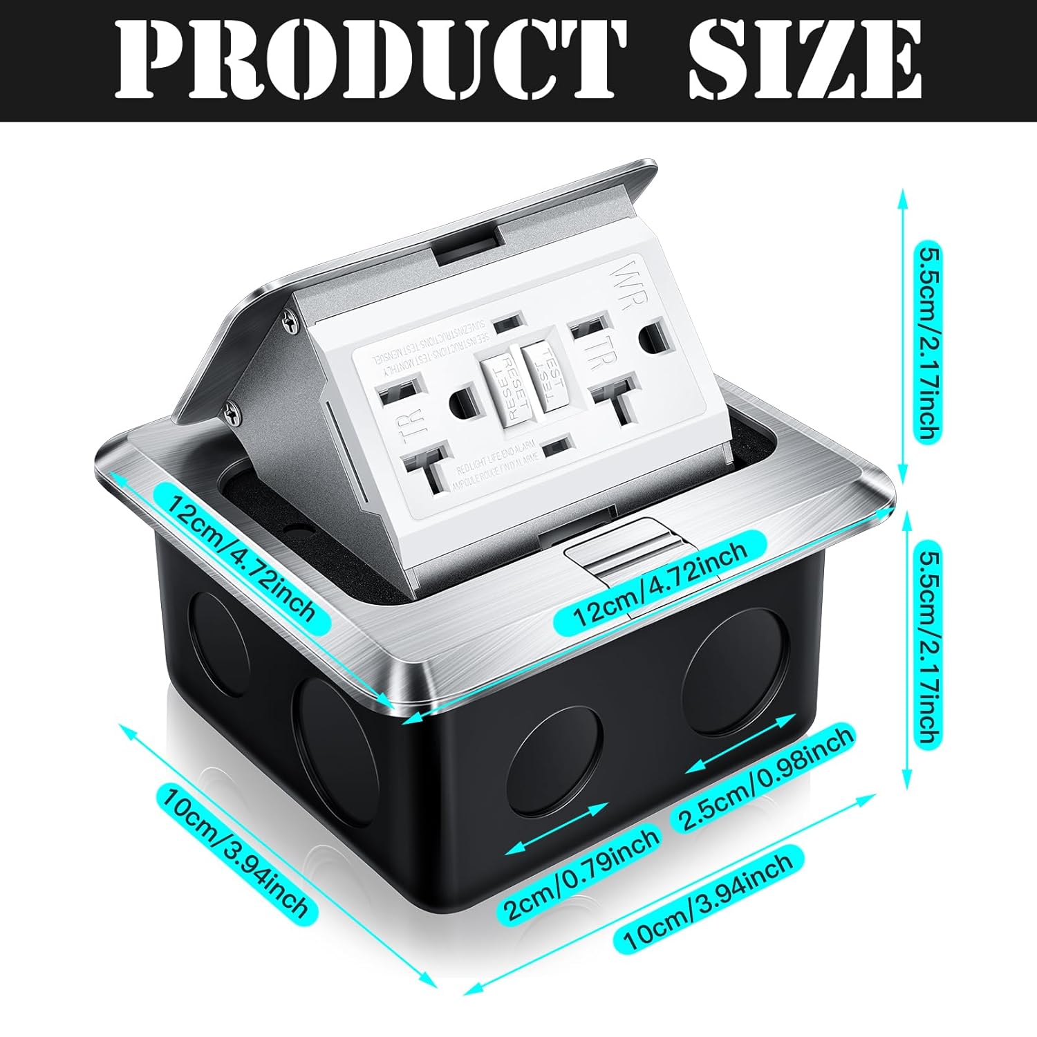 Hoolerry Pop up Floor Outlet Floor Kit Waterproof Self-Test GFI Electrical Outlet 20 Amp GFCI Tamper-Resistant Receptacle Cover Box with LED Indicator for Countertop Office Home, UL Listed(Silver)