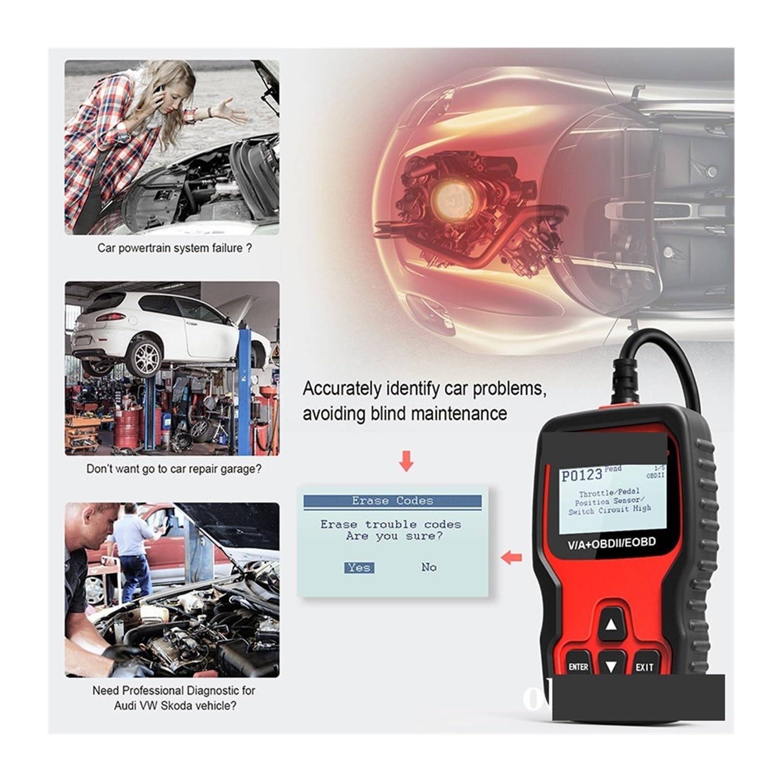 Skaner samochodowy VD500 OBD2 Pełny system Czytnik kodów Poduszka powietrzna Reset oleju Narzędzia diagnostyczne OBD,Przyjazny dla użytkownika