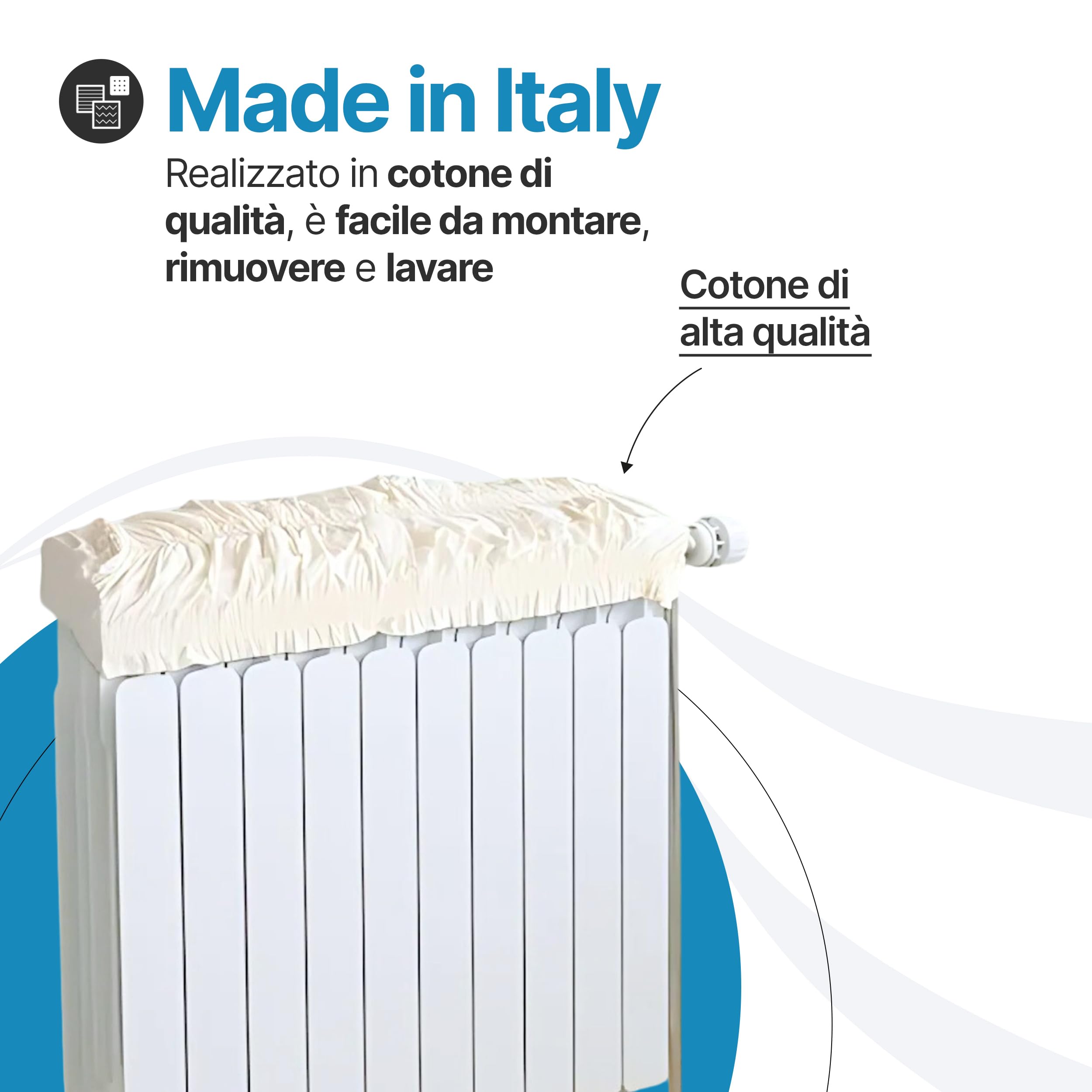 TOMAINO - Copritermosifone Stoffa in Cotone Elasticizzato 70x100 cm - Copri Calorifero Anti Polvere e Acari - Copri Termosifone Moderno Bianco Facile da Inserire e Lavare (L 70 X 100)