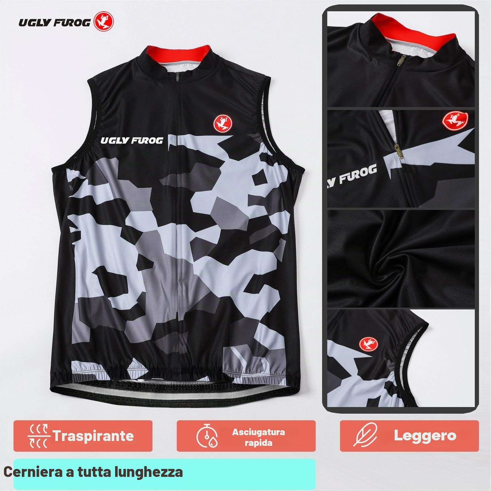 Ugly Frog Ciclismo Gilet Antivento da Uomo Traspirante Senza Maniche Ciclismo per Bicicletta WMJX03F