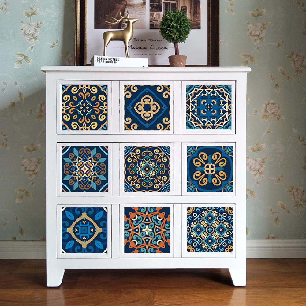 Pegatinas de azulejos coloridas impermeables pegatinas de pared DIY autoadhesivas autoadhesivas retro cuadrados para decoración de muebles de cocina baño 30 cm x 30 cm x 16 piezas