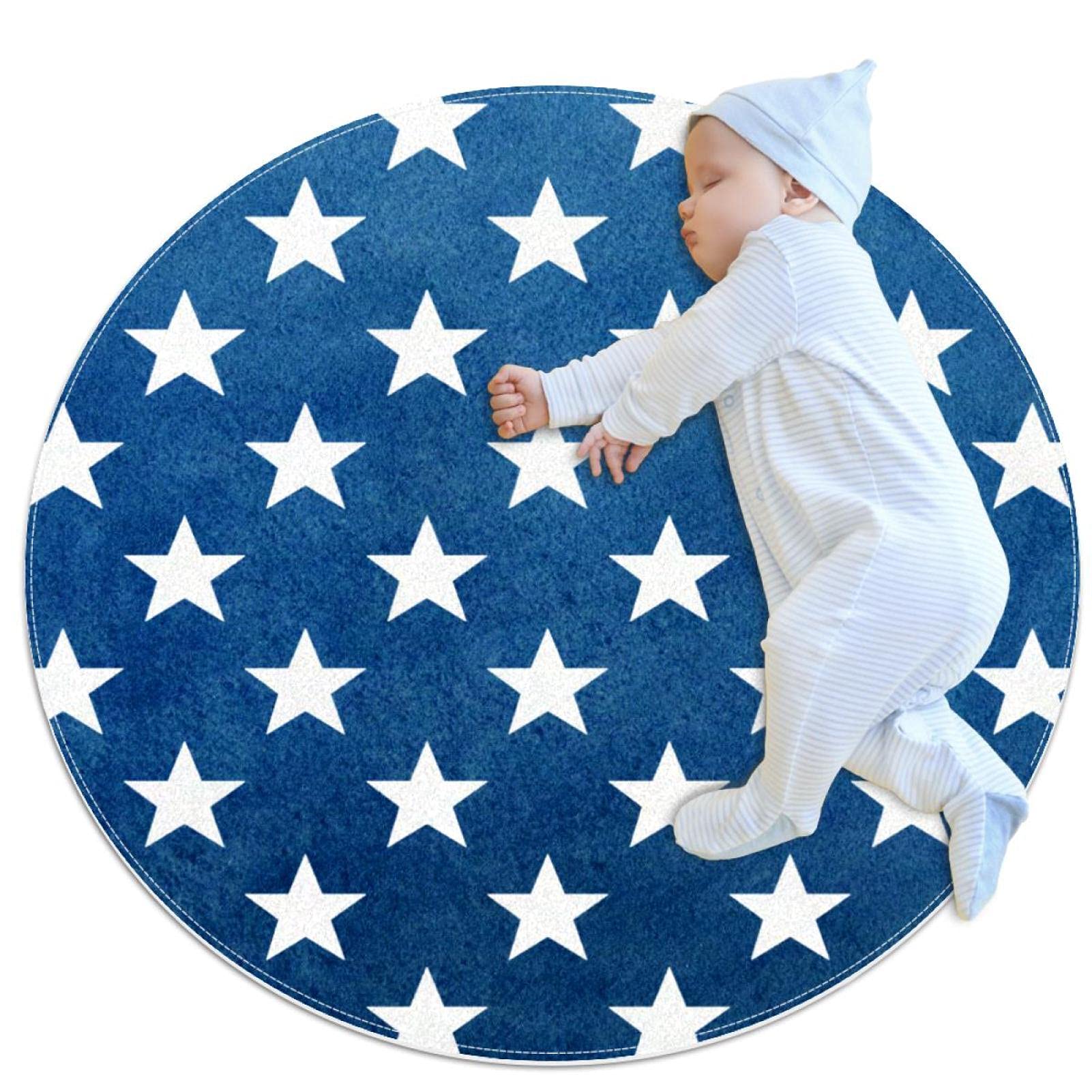 Tapis rond antidérapant bleu étoiles anti-glisse doux pour chambre 100cm