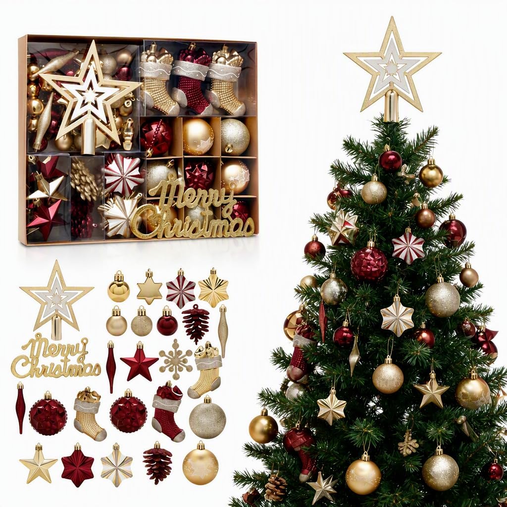 70 Pcs Christmas Baubles Ornaments for Christmas Tree Decorations