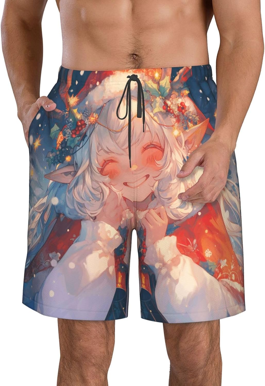 Christmas Gnomes Print Mens Casual Shorts Drawstring Summer Beach Stretch Shorts Novelty Swimtrunks