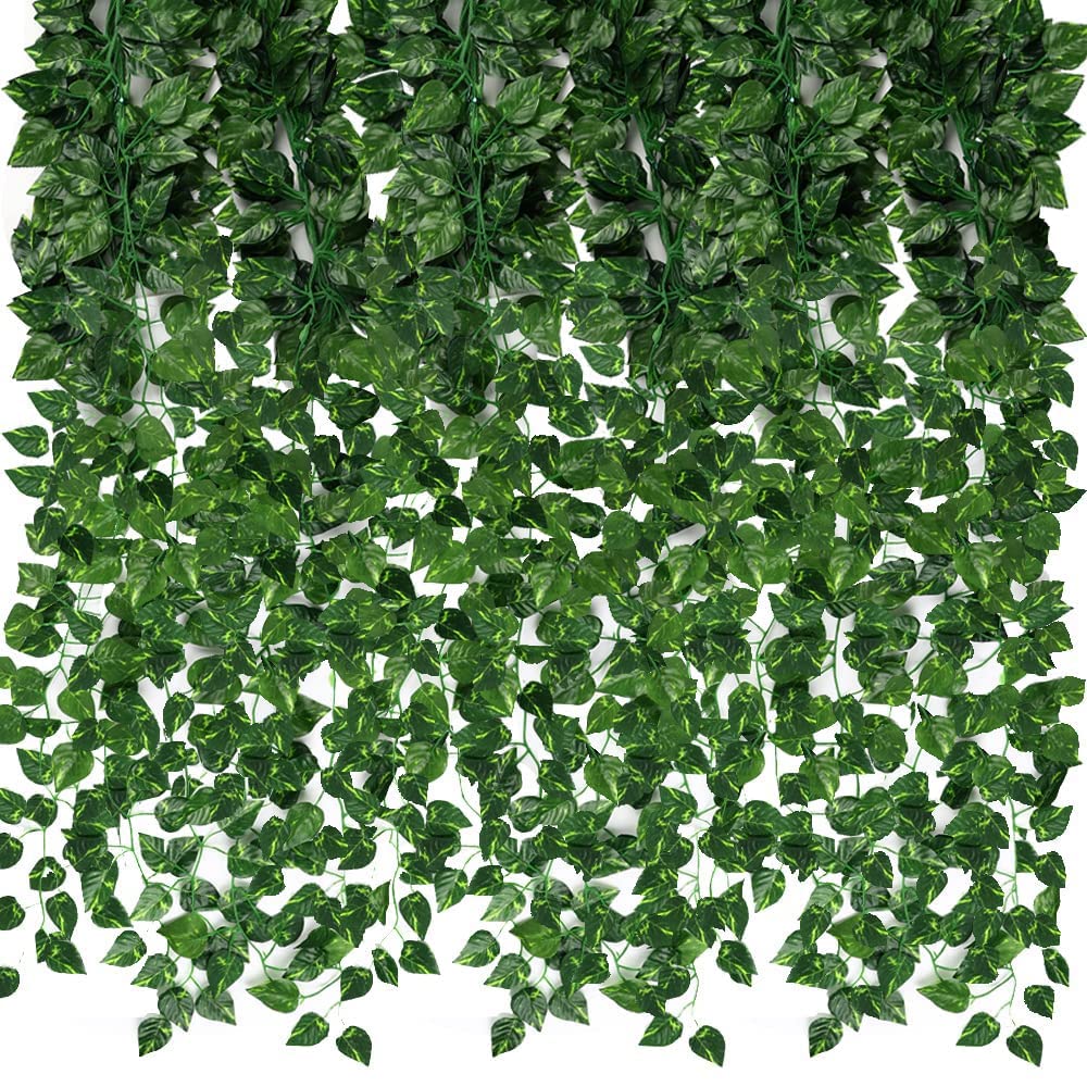 Homarket Artificial Ivy Leaf Plants Vine, Artificial Garlands Fake Foliage Flowers Hanging Vine for Home Kitchen Garden Office Wedding Party Wall Decor (Green vine)