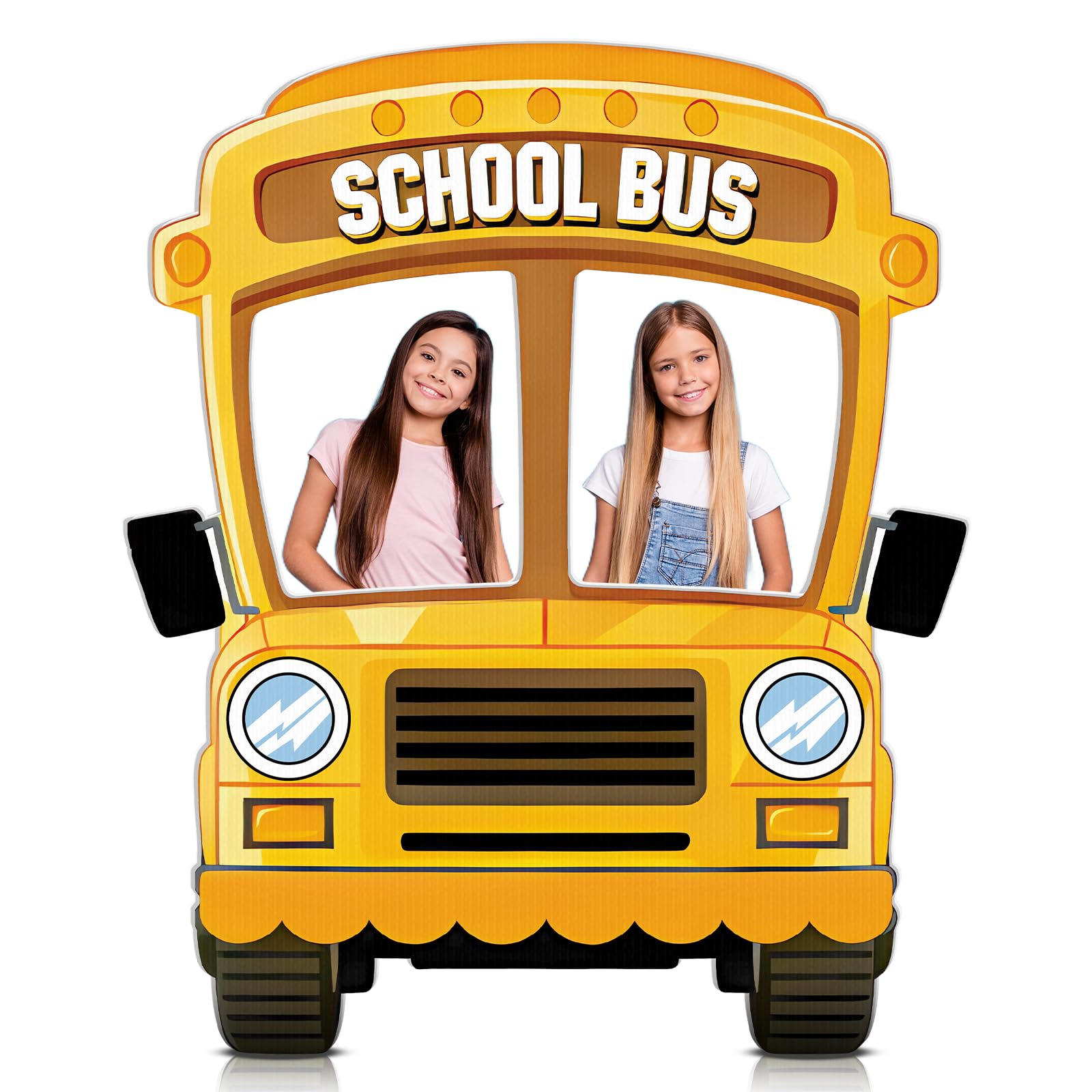Photo 1 of 3.9 Ft School Bus Booth Prop Back to School Cardboard Graduation Party Decorations Photo Booth for First Day of School Party Supplies Welcome Party Backdrop Decoration