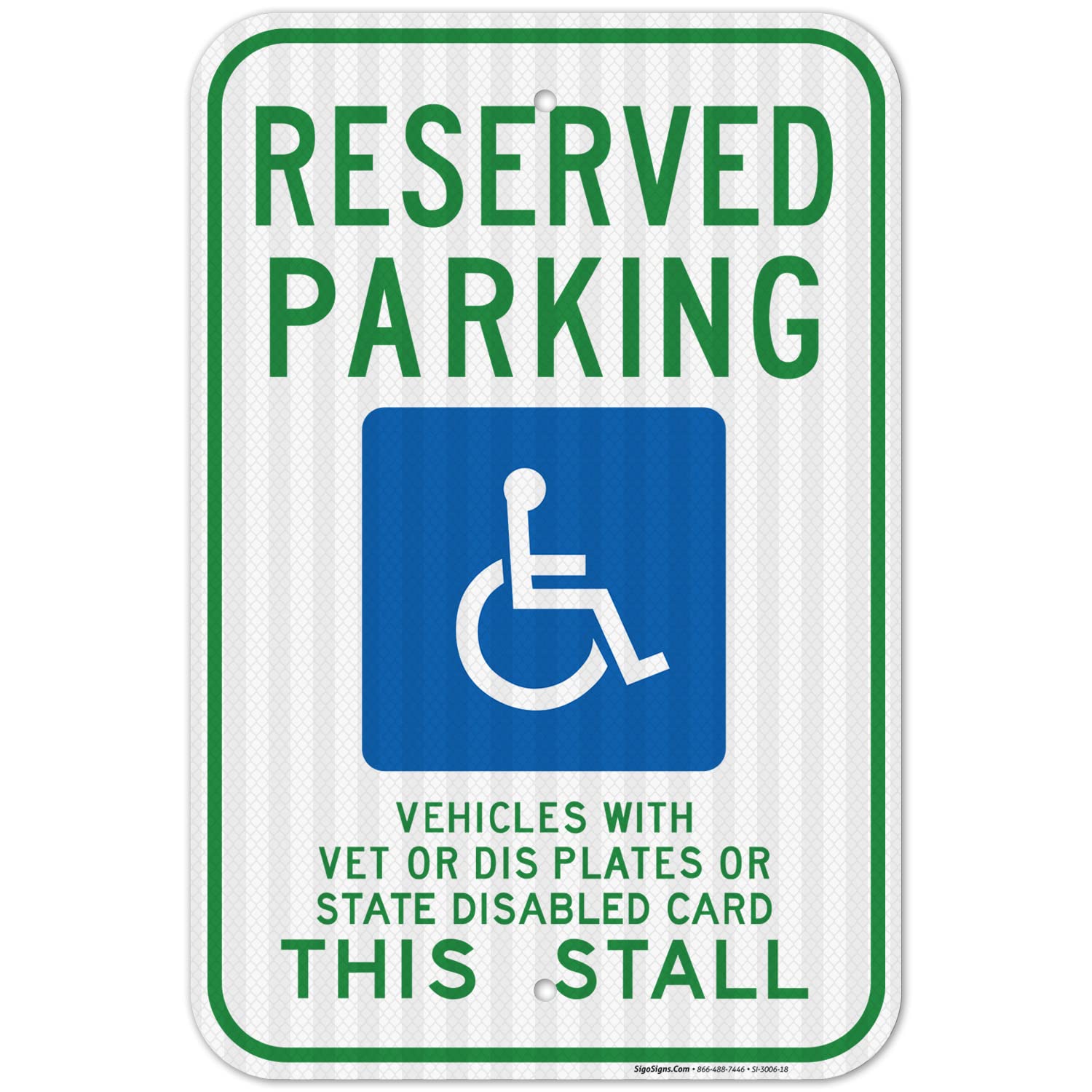 Wisconsin Handicap Parking Sign, with Vet Dis Plates or State Disabled Card, Large 12x18 3M Reflective (EGP) Heavy .63 Aluminum, Weather/Fade Resistant, Indoor/Outdoor Use, Made in USA