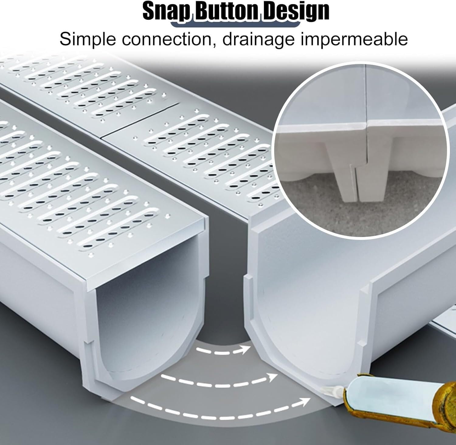 Kit de caniveau de Drainage antidérapant en Acier Inoxydable, 100 x 15 x 15 cm, rainures remplies de Galets, système de Grille Robuste pour Une Utilisation intérieure et extérieure et Une ge