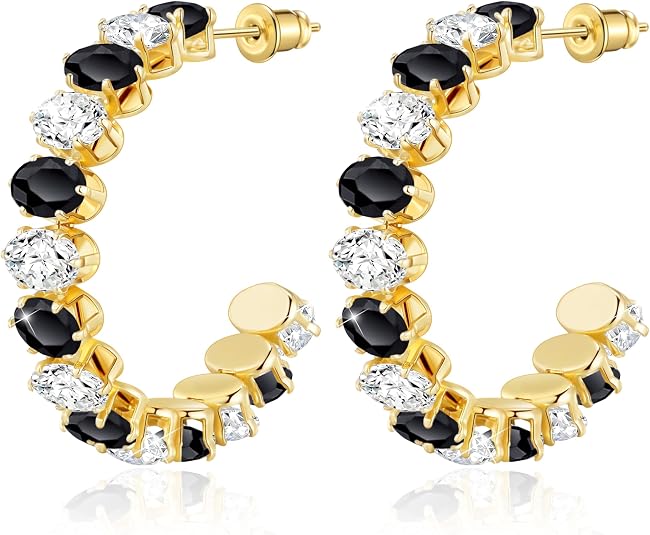Stainless Steel Chunky Hoop Earrings for Women, Gold/Silver Tones Stainless Steel Chunky Hoop Earrings for Women, Gold/Silver Tones - Chic Black & White Outfit Ideas to Try Now