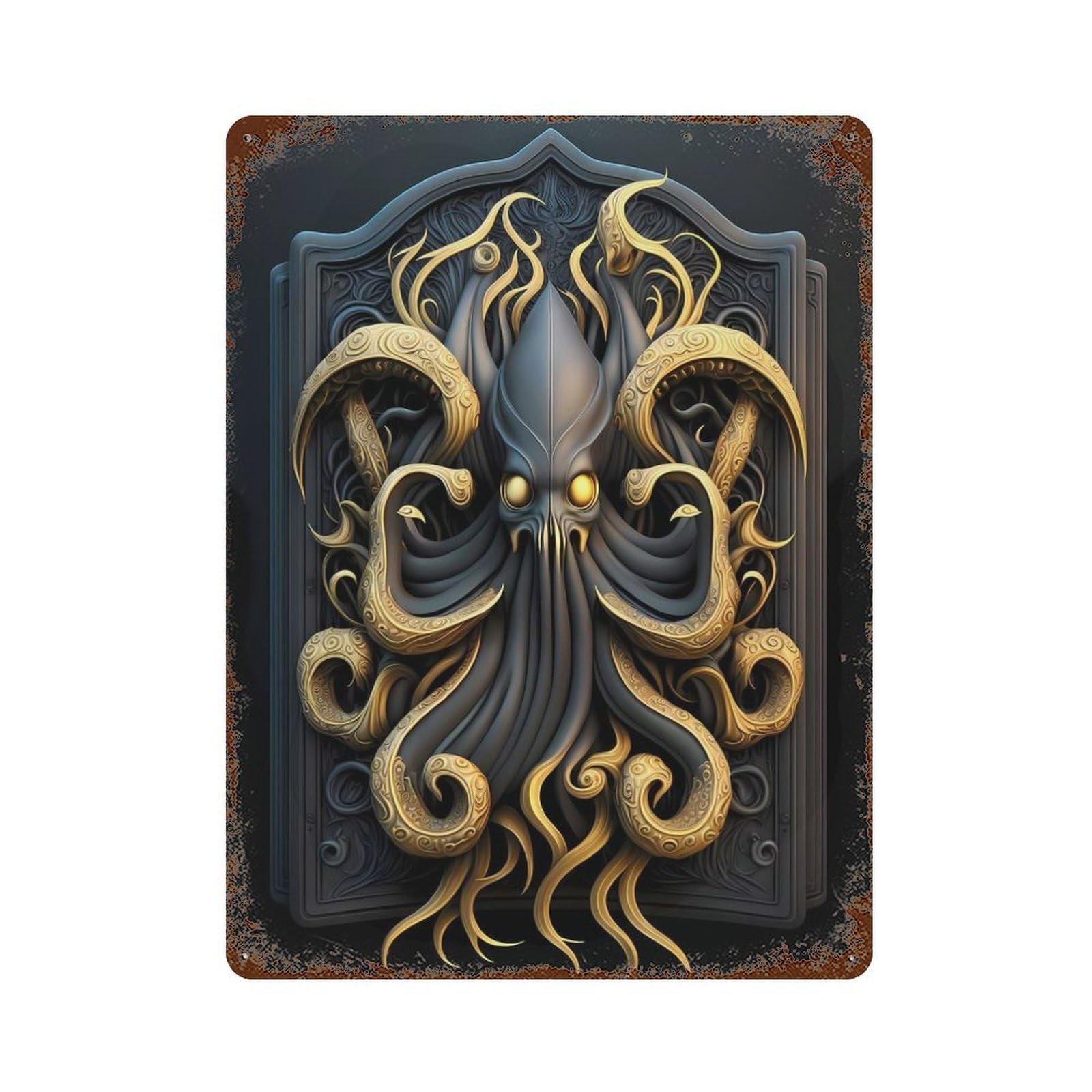 Majestic Kraken Art Deco Rustic Tin Plaque 15.7"x11.8", for Pub, Kitchen And Man Cave Decor, Vintage Wall Decor