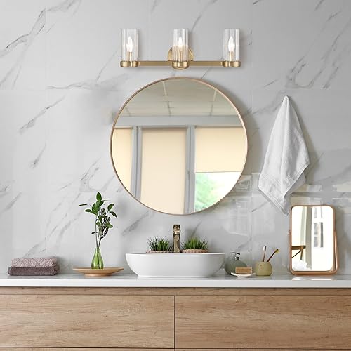 Miniatura 2 de Robert Stevenson Lighting Izzy - Lámpara de tocador de 3 luces de metal y vidrio transparente acanalado, oro cepillado