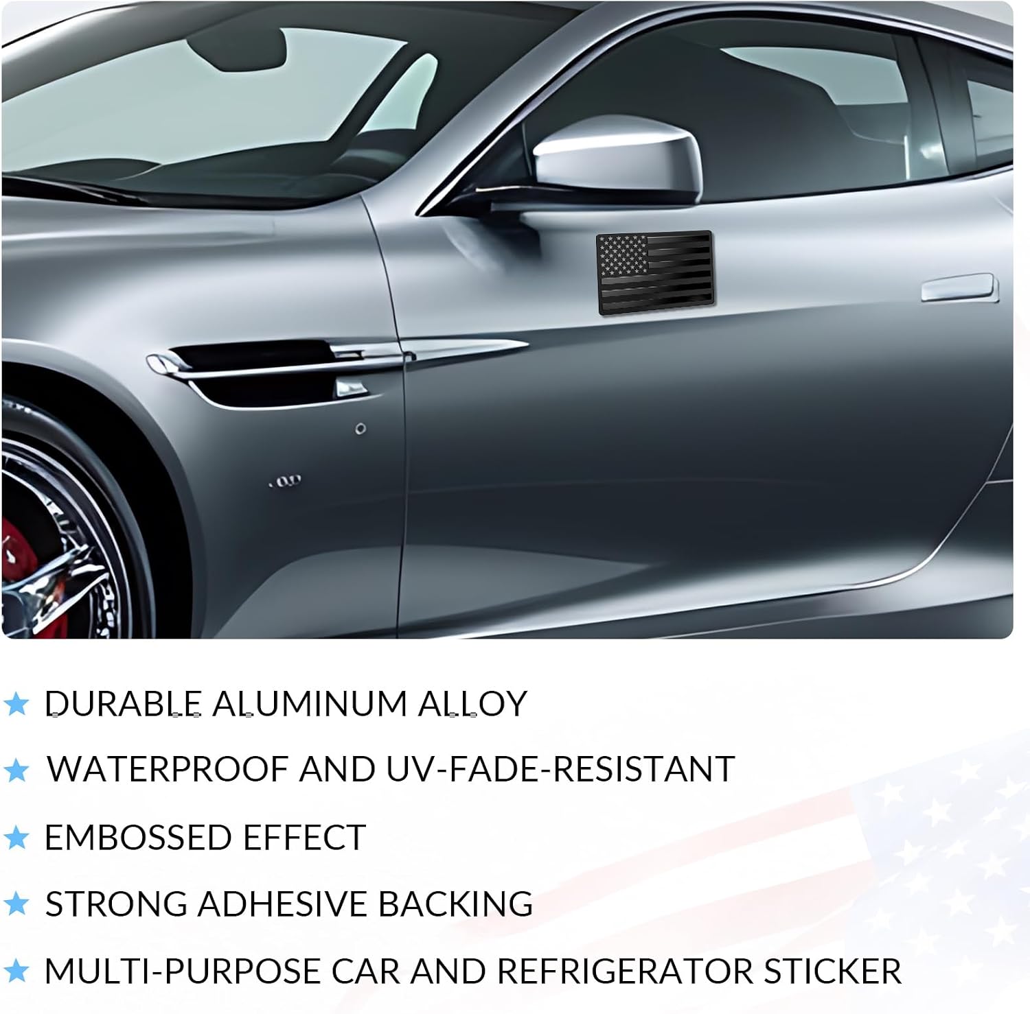 Metal Embossed American Flag Emblem Decal Stickers, 1 Pair Matte Black 5" x 3" Car USA Flag Decals for Trucks, Cars, SUV, Motorcycles