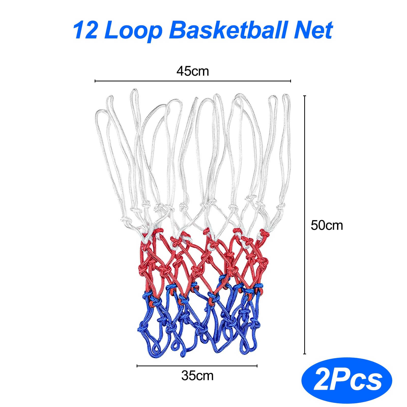 2 Piezas Red Baloncesto 12 Bucles Tamaño Estándar Poliéster Tricolor para Canasta