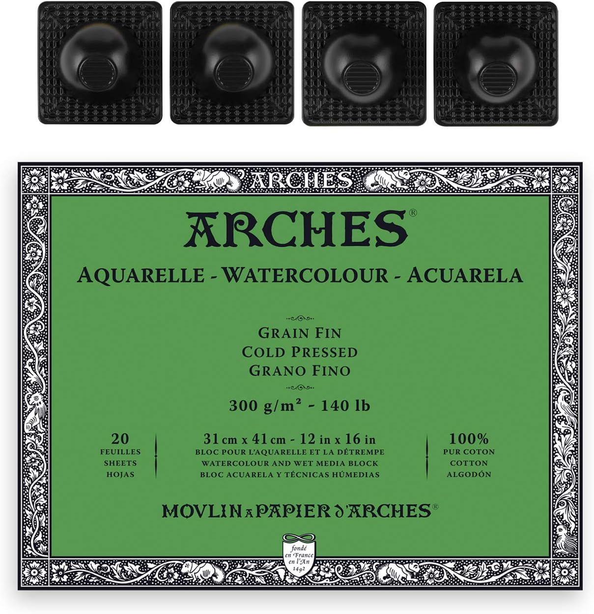Arches Watercolor Paper Block - Cold Press 140lb - 12x16 - with 4-Pack Upsyde Angle Lifts