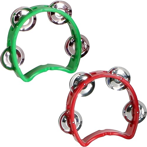 Pandereta para niños, 2 unidades, instrumentos musicales para niños pequeños a partir de 3 años con 4 jingles de metal, certificado ASTM, no tóxico