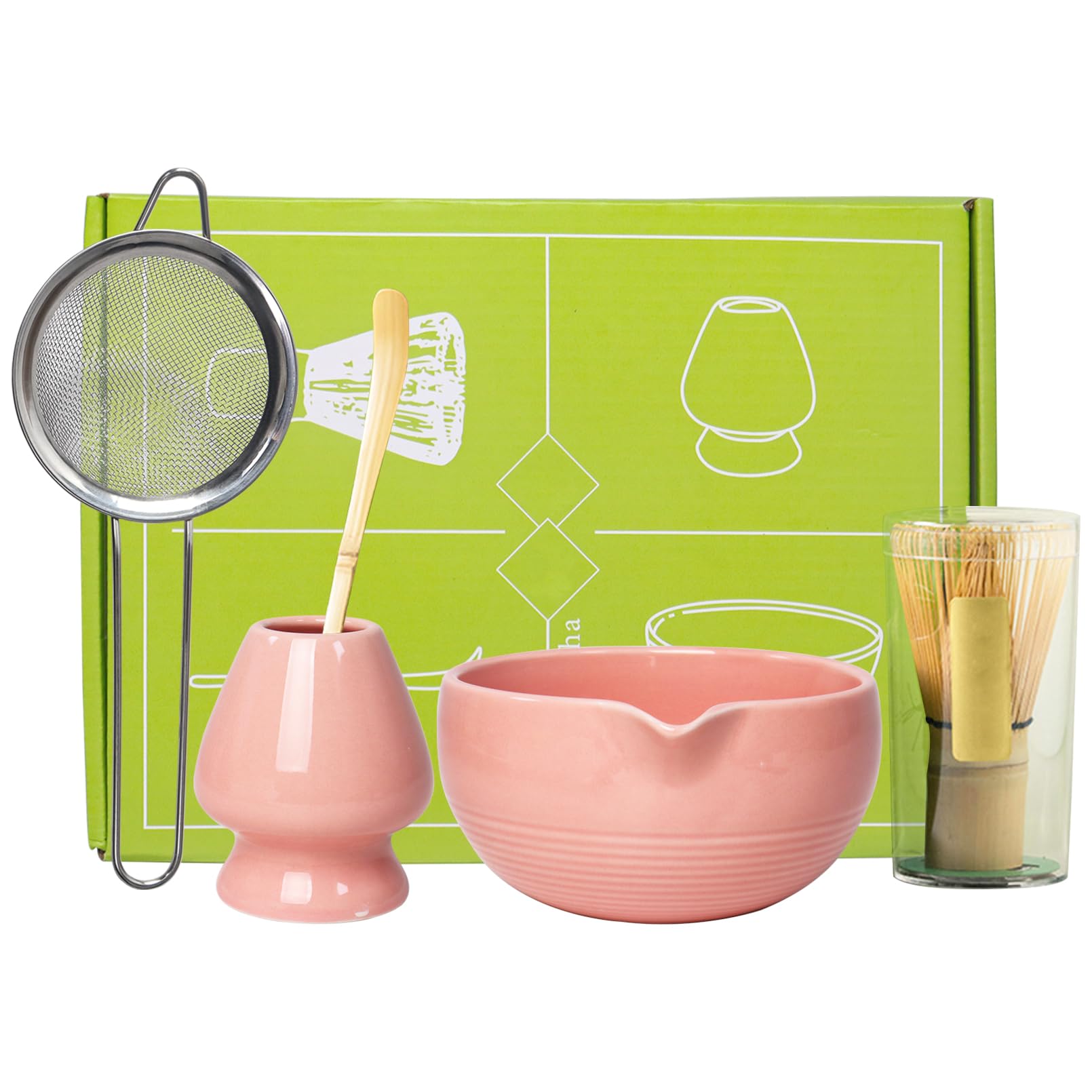 Bol à matcha et fouet en bambou : le coffret cadeau rose idéal