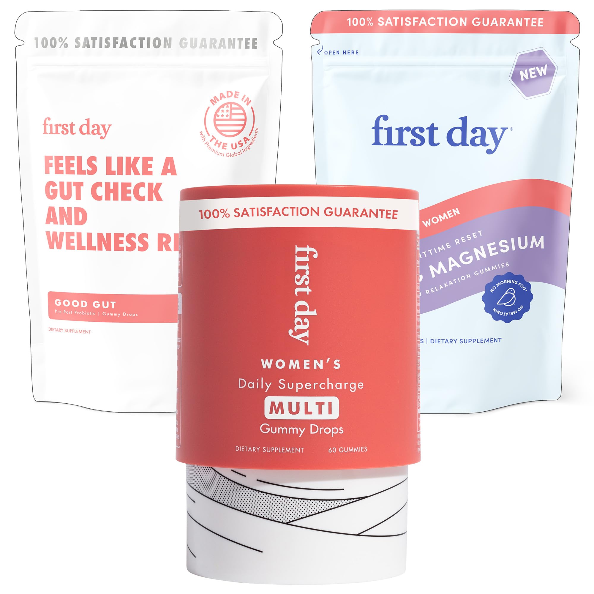 FIRST DAY Women’s Wellness Bundle with Multivitamins, Tribiotics & Calming Magnesium Gummies – Supports Nutrition, Immune & Digestive Health, Balanced Mood & Energy – 30-Day Supply