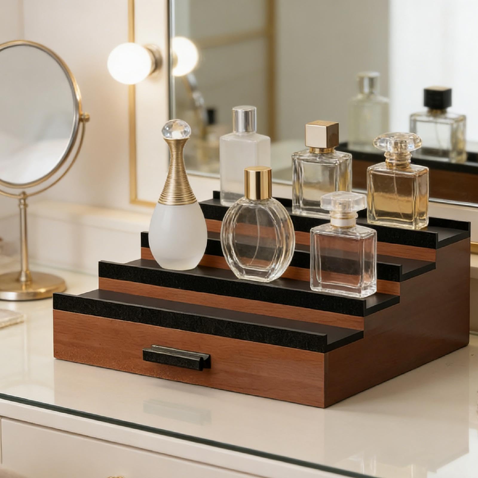kowaku Organizador de perfumes, Estante de Almacenamiento de fragancias, Organizador de Escritorio para Hombres y Mujeres, excelente Regalo, Soporte de, Marrón Y Negro