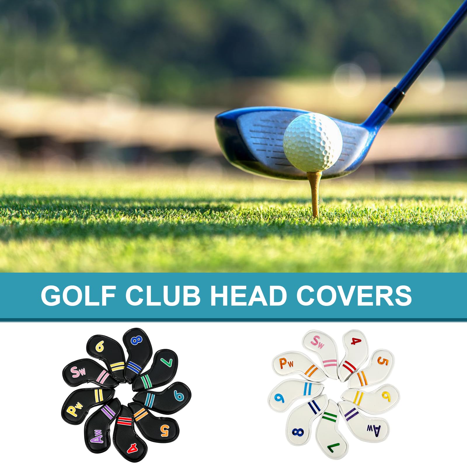 XIAOQENAN 9Pcs Waterproof Golfs Putter Iron Head Set PU Leather Golfs Club Iron Headcover Golfs Club Head
