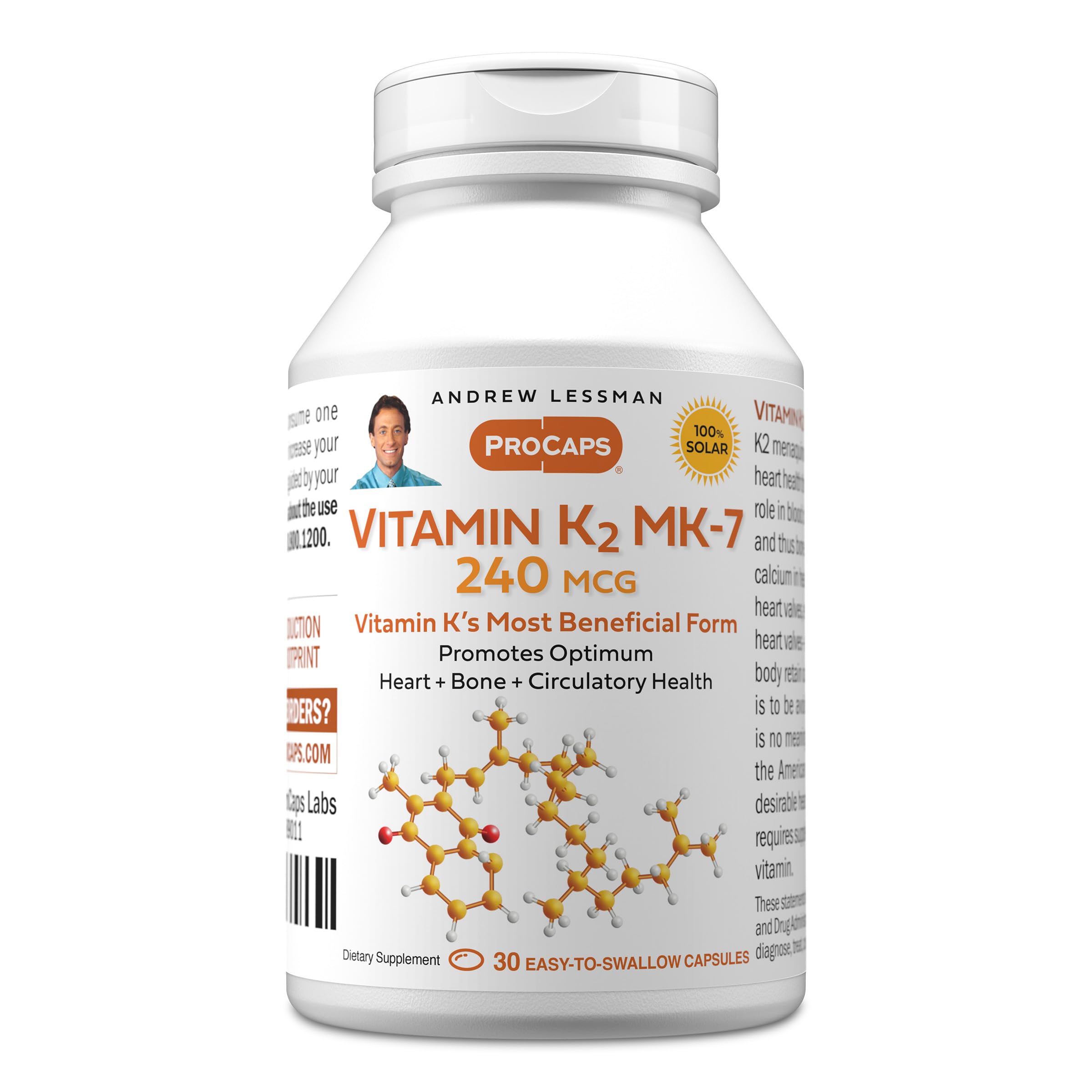 ANDREW LESSMAN ProCaps Vitamin K2 MK7 240 mcg, 30 Softgels 30 Count (Pack of 1) 240 mcg