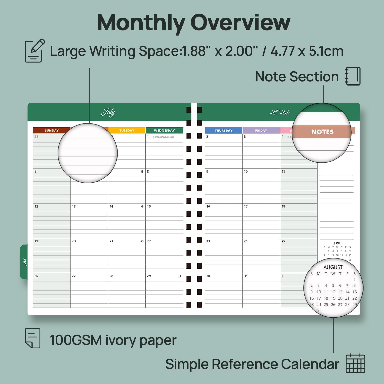 POPRUN Planner per lezioni per insegnanti 2026-2027 (formato lettera: 21,9 x 27,9 cm), planner accademico da luglio 2026 a giugno 2027, con quaderno dei voti e linguette mensili a colori, carta spessa