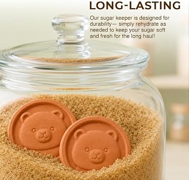 2 Pack Brown Sugar Bear Keeper - Terracotta Brown Sugar Saver Disc Keeps It Soft & Fresh - Reusable Food Safe Clay Stone & Softener with Cute Bear Design, Gift for Bakers