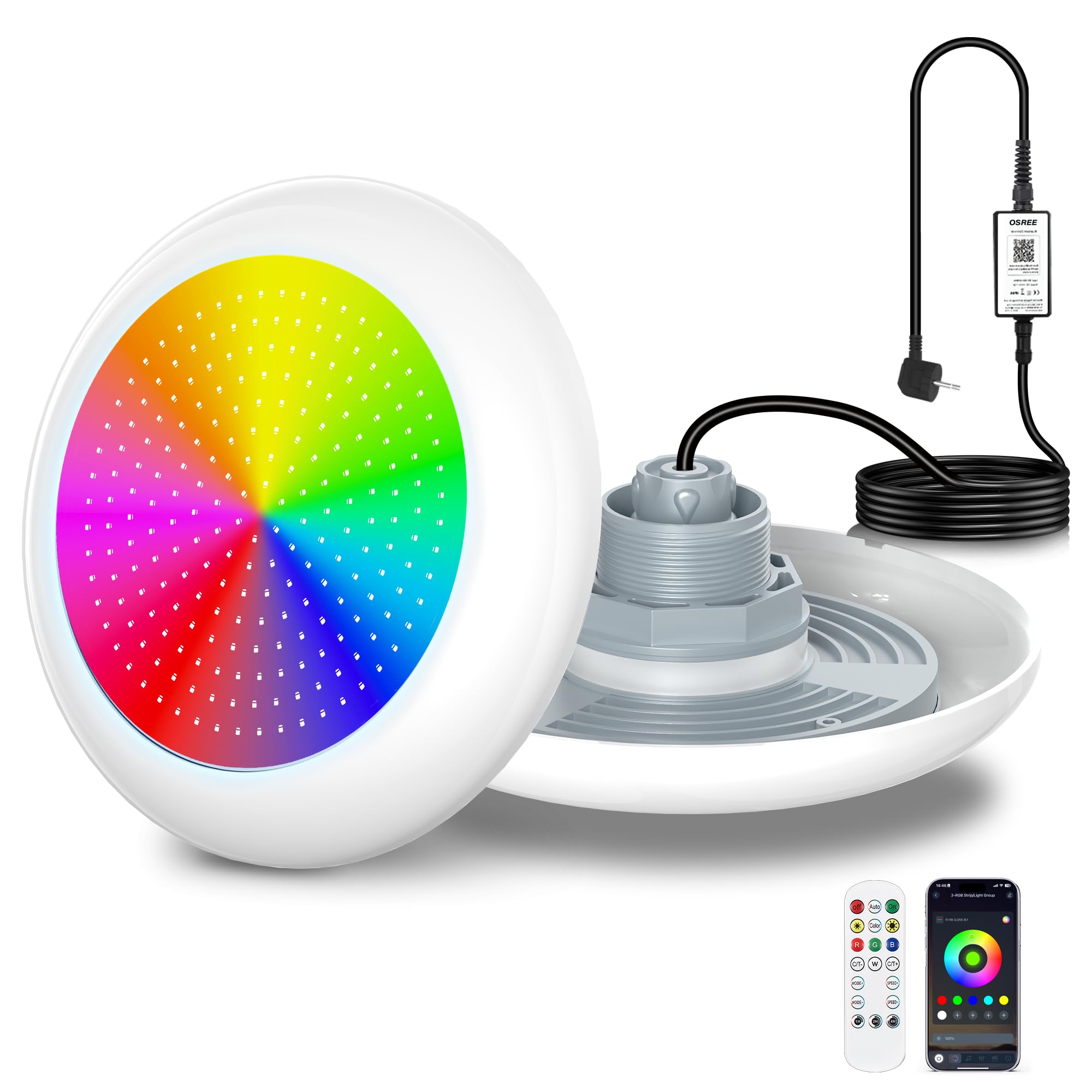25W Luci Piscina LED con Filettatura 2", 12V RGB Lampade per Piscinas Fuori Terra Acciaio, Controllo APP, Dimmerabile e Timer,IP68 Impermeabile Riempito Resina Faretto Piscinas con Cavo 9,5m