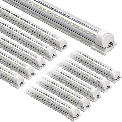 Barrina T8 LED Shop Lights 8FT, 72W 10000LM 6500K, High Output, 10 Packs
