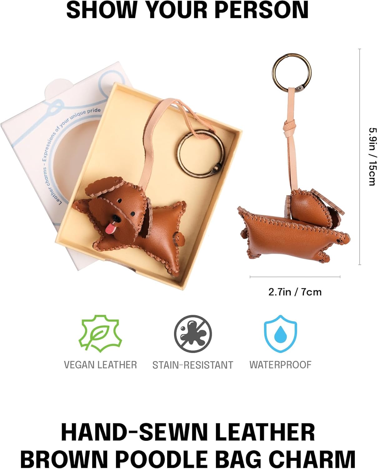 Cute Dog Vegan Leather Charm Keychain - Hand-Sewn Bag Charm for Car, Backpack Decoration, Gift for Women Men Kids - Image 3