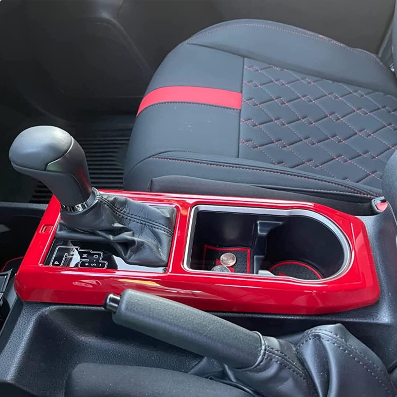 Car Accessories for Toyota Tacoma 2016 2017 2018 2019 2020 2021 2022 2023 Center Console Gear Shift Cover Trim Easy Installation A/T (NOT Fit RHD)(Red)