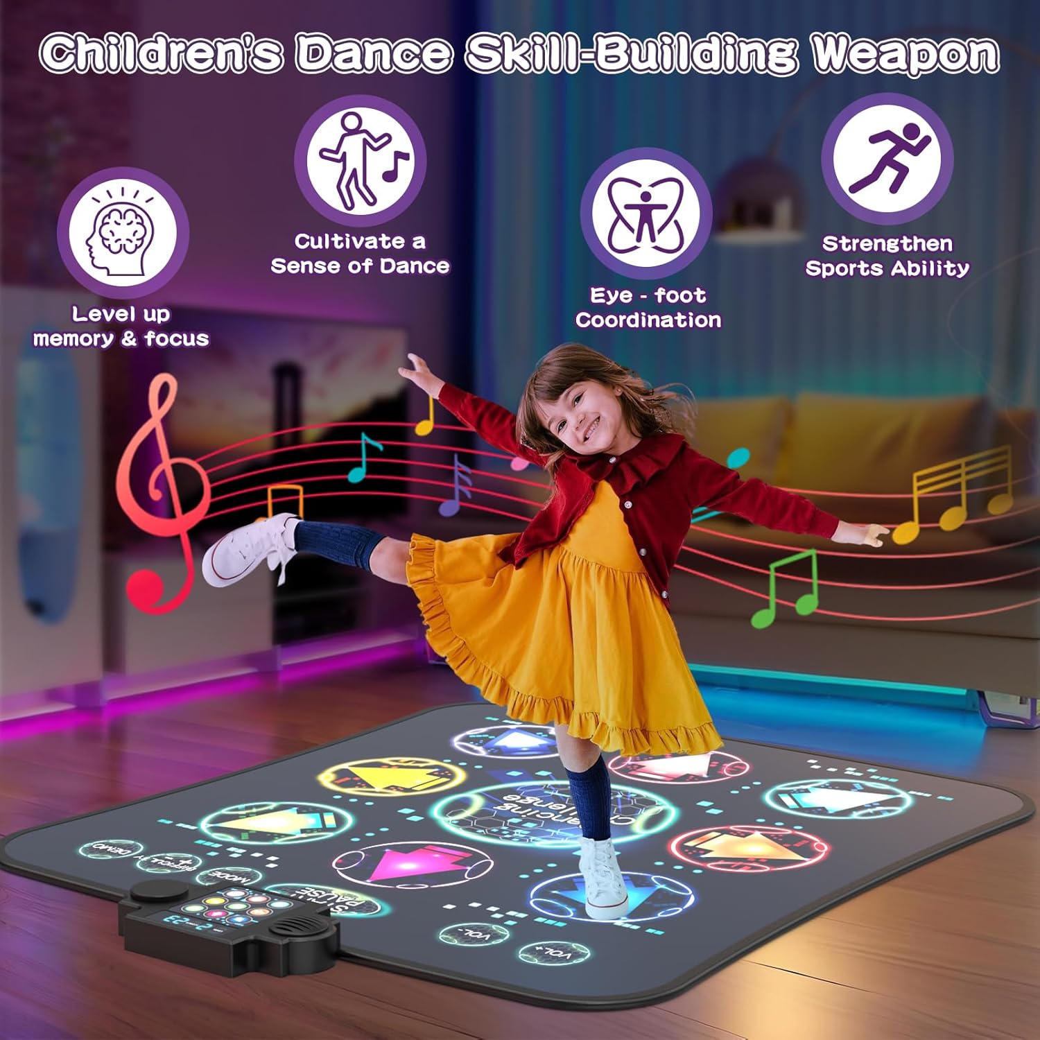 Upgraded Dance Mat Toys for Kids 3-12 Years, Electronic Dance Pad with Light-Up 9-LED Buttons, 3 Game Modes, Adjustable 7-Level Volume, Toys for Girls and Boys