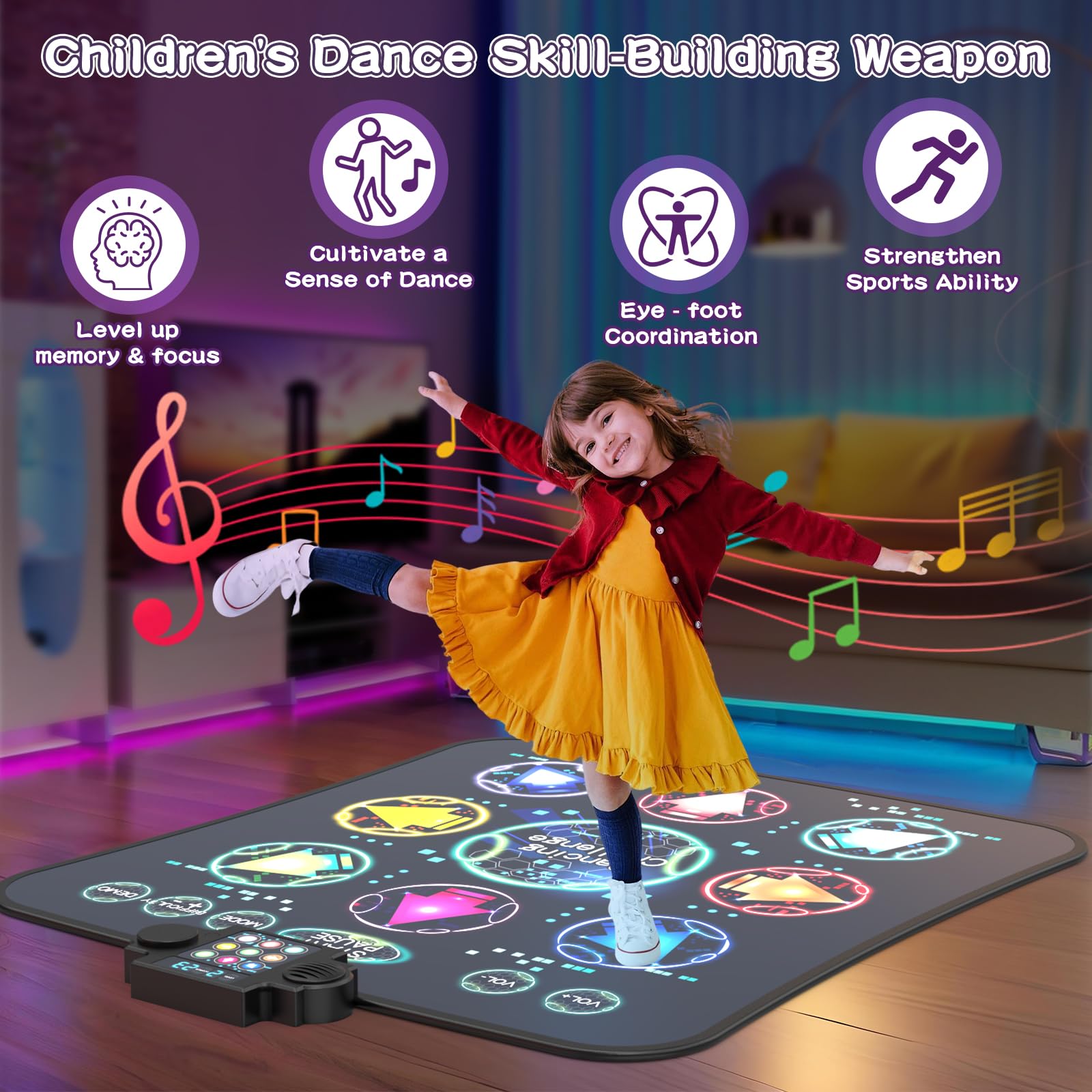 Juguetes de tapete de baile mejorado para niños de 3 a 12 años, almohadilla de baile electrónica con 9 botones iluminados, 3 modos de juego, volumen ajustable de 7 niveles, 9 luces de juego 5