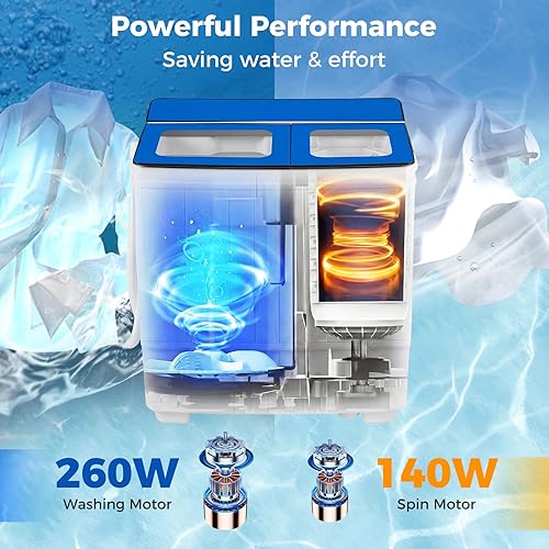 Miniatura 3 de Giantex Lavadora portátil, 20 libras, doble tina, mini lavadora compacta con bomba de drenaje, lavadora de 12 libras y giratorio de 8 libras para