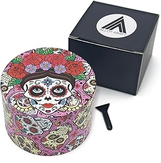 Grinder metal XL 63mm ALLOY KRAFT | Cuchillas Ultra Afiladas con Impresión Premium 360º | Grinder Rosa 4 piezas rascador de polen para especias y hierbas | Dibujos calavera mexicana (calavera 3)