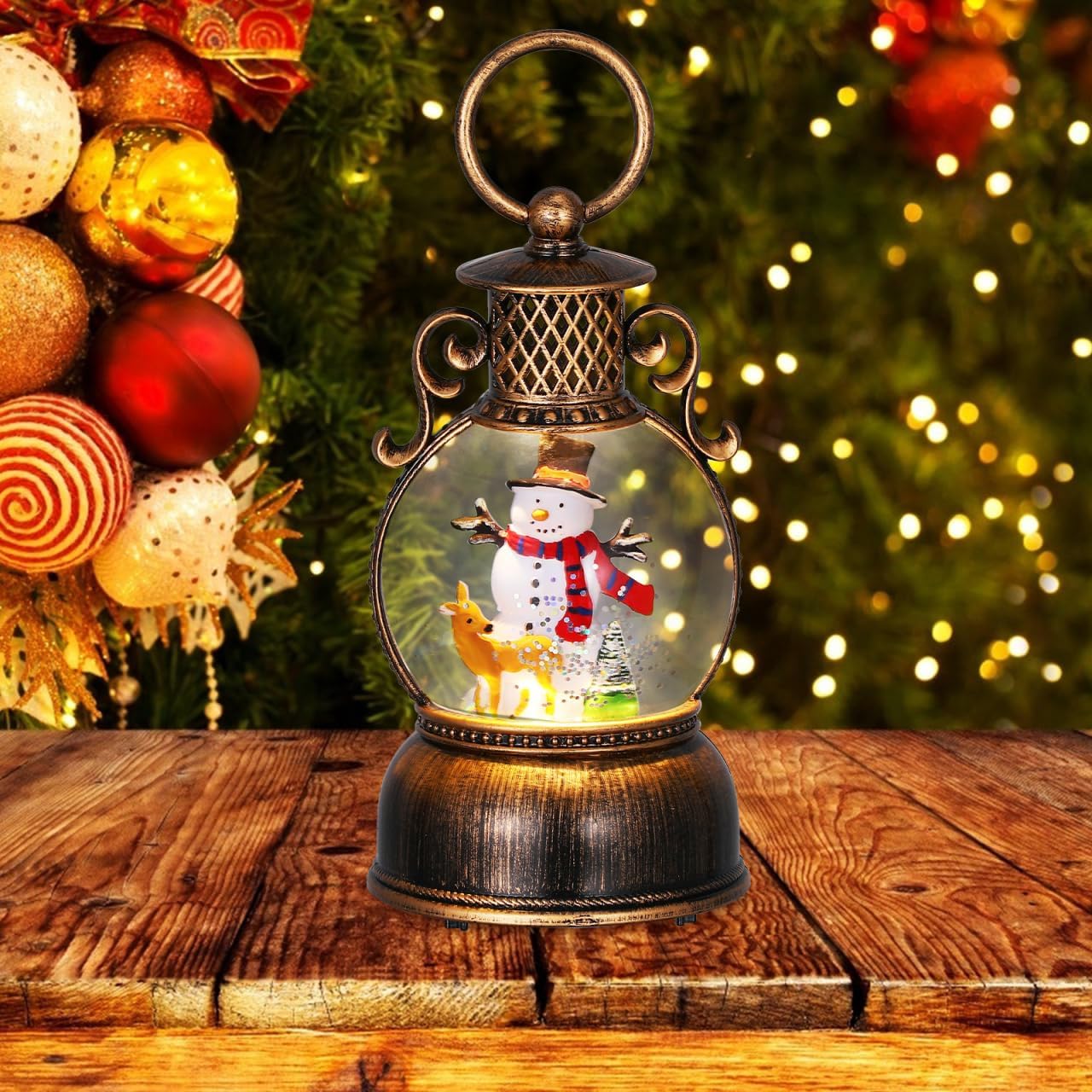 Cabilock Christmas Snow Globe LED Candles Battery Operated Lighted Flameless Lantern Swirling Water Glittering Spinning Candle Home Decor for Thanksgiving Christmas Decoration, Snowman