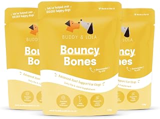 Buddy & Lola Joint Supplements For Dogs With Glucosamine, Chondroitin, Green Lipped Mussel - 10 Key Dog Vitamins, Bouncy Bones Helps with Pain Relief, Joint Support & Stiff Joints (Value 360g Pack)