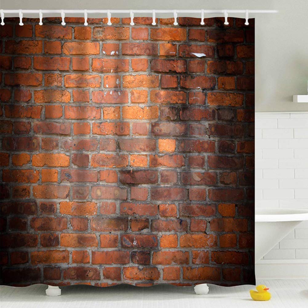 BOYOUTH Red Brick Wall Pattern Digital Print Shower Curtains for Bathroom Decor,Polyester Waterproof Fabric Bath Curtain with 10 Hooks,59x70 Inches,Multicolor