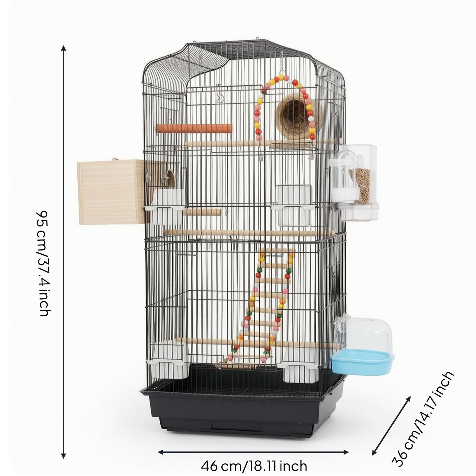 Vogelkäfig Groß Metall Käfig Käfighaus Käfigständer mit Praktischer Ausziehschale Und Dichtem Maschendraht Stabil Und Pflegeleicht für Papageien, Array, Schwarz, Style to 4