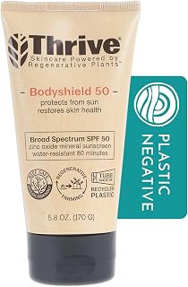 Thrive Natural Care Body Mineral Sunscreen SPF50 - Water Resistant Reef Safe Sunscreen with Broad Spectrum Clear Zinc Oxide Sun Block - Vegan, 5.8 Oz (Pack of 1)