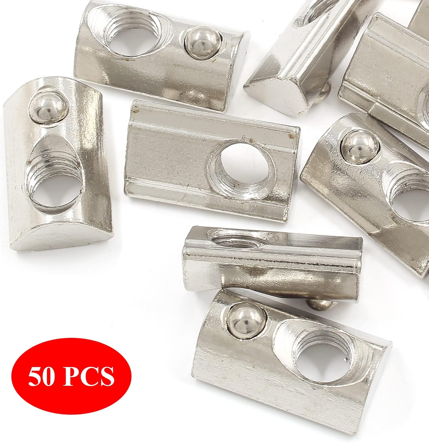 50 Pcs 4040 Series M8 Half Round Roll in Spring T Nuts, Roll in Spring Loaded T Nut for European Standard 40 Series 8mm T-Slot Aluminum Extrusion Profile