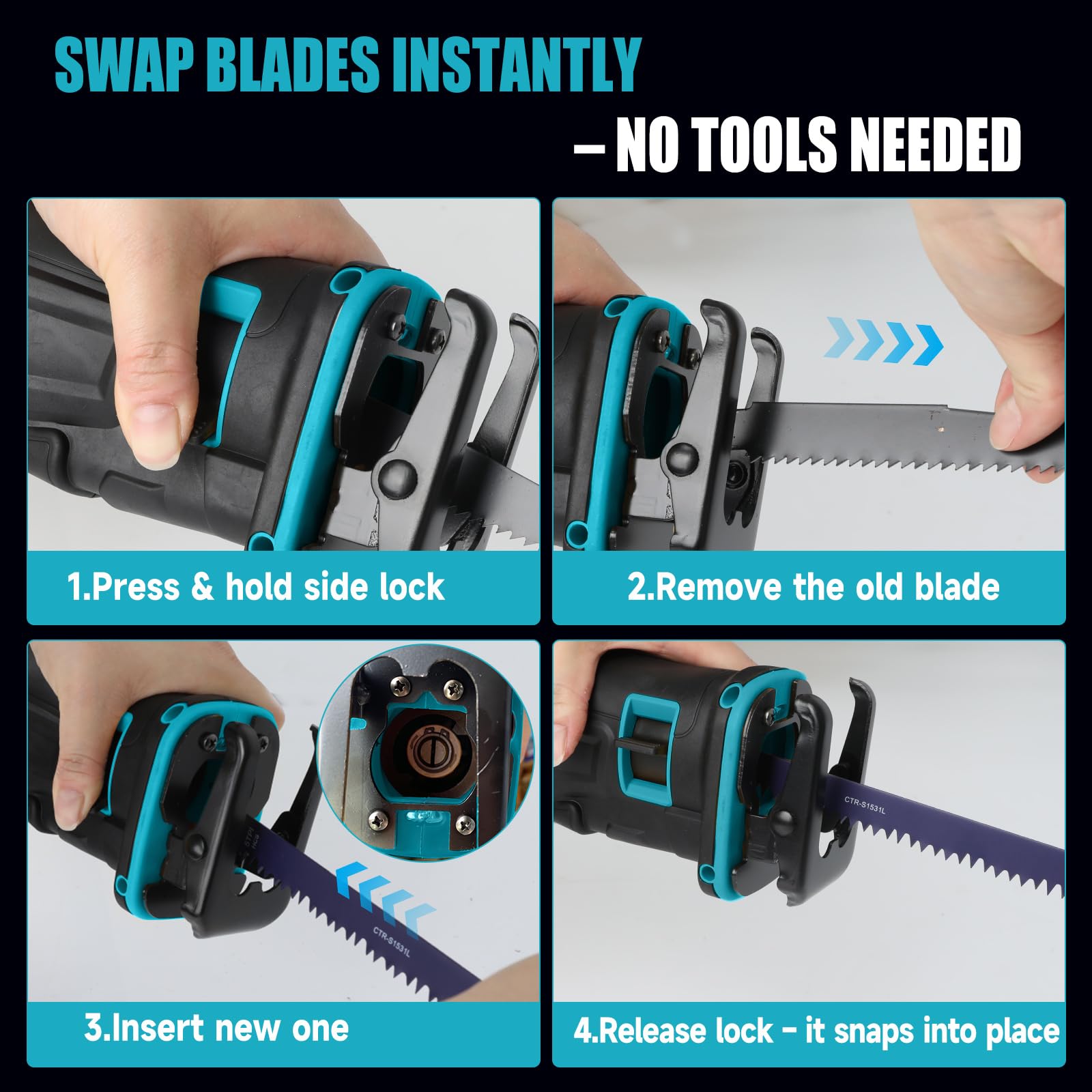 Sierra de sable con batería para Makita 18 V, 3500 RPM, velocidad variable con 4 hojas de sierra para cortar madera, metal y plástico (sin batería)