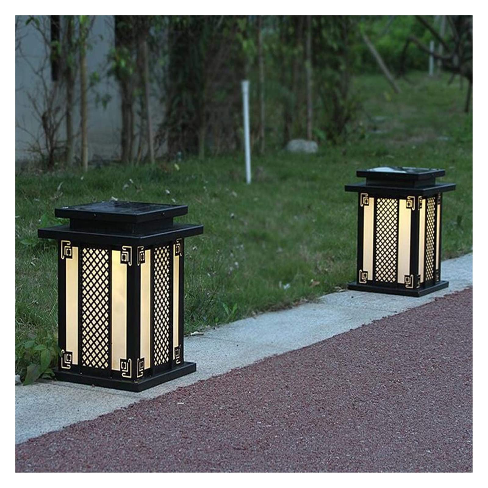 Luce del cortile Luce pressofusa Lampada a palo solare Lampada da giardino creativa retrò Illuminazione Parco Evidenziare Luce del percorso Lampada a pilastro per recinzione Lampada da recinzione