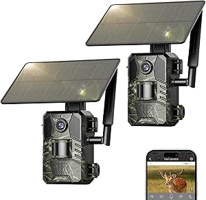 Cellular Trail Camera 2 Packs, Game Camera Built-in SIM Card 4G LTE with Night Vision Motion Activated Waterproof 2K Live View 0.2s Speed Trail Cam with Solar Panel asin的图片