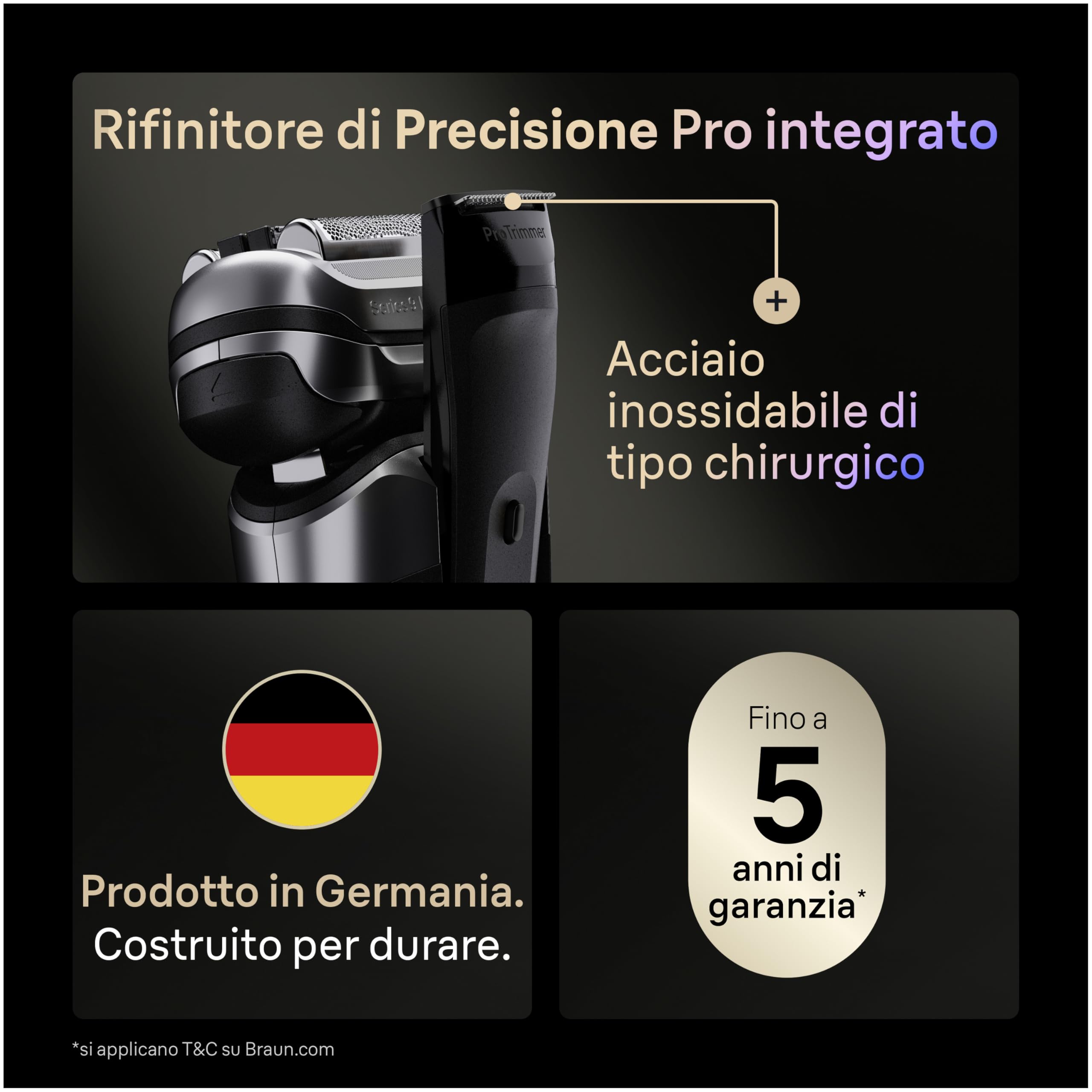 Braun Serie 9 PRO + Rasoio Elettrico Barba, Wet&Dry, 5+1 Lame Di Precisione Ultra Sottili, Regolabarba Uomo, Rasoio Barba, 60 Min Utilizzo, PowerCase, Stazione SmartCare 6in1, Serie 9677cc, Argento