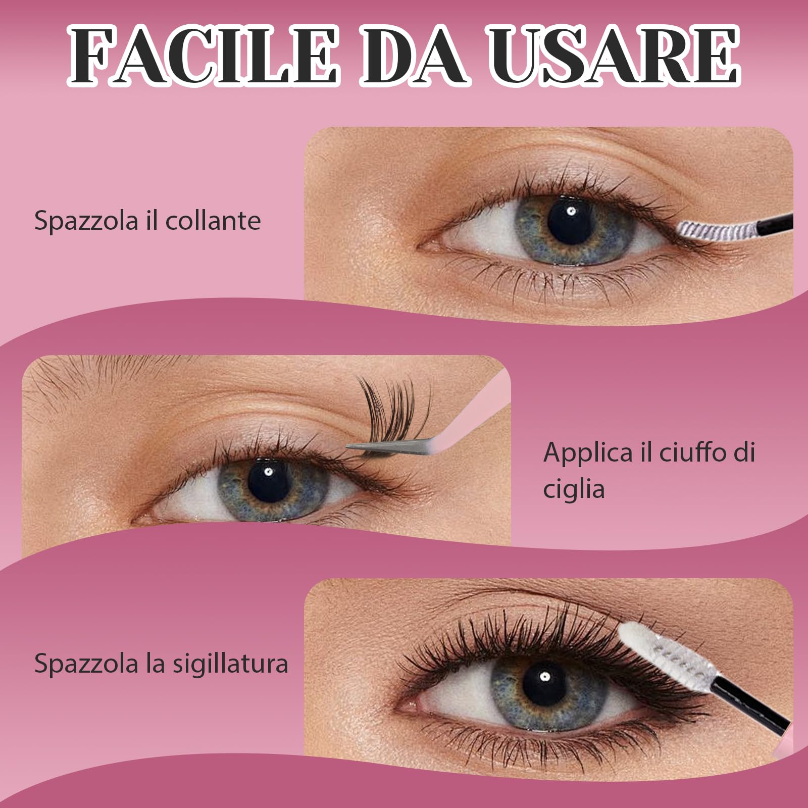 VEGCOO Ciglia Finte Ciuffetti 480 Pezzi, 60+100+120+150D Ciuffetti Ciglia Finte, Kit Extension Ciglia 10-16mm Volume Cluster Lashes con Accessori per Principianti ed Esperte