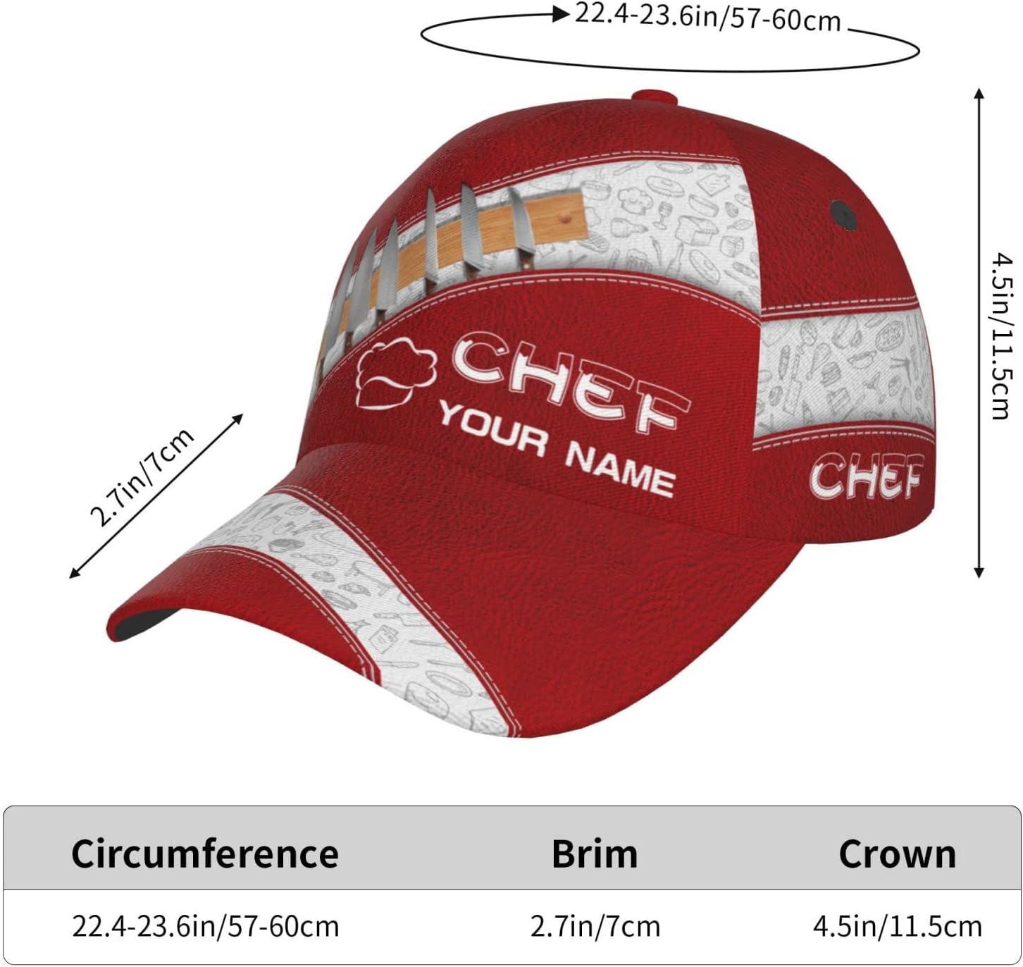 Chef Cap Unisex Baseball Caps Custom Name Text Dad Hat 3D Adjustable Cooking Hats for Men Husband Brother Boyfriend