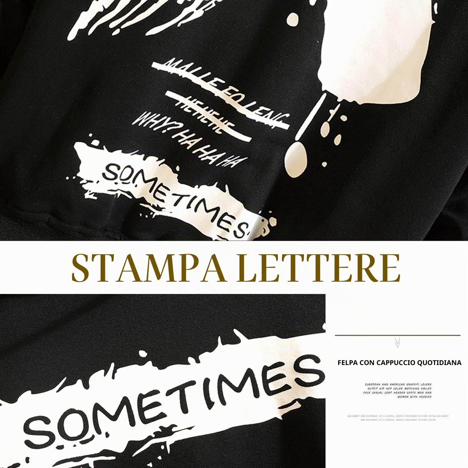 Moshtashio Felpa Uomo con Cappuccio Unisex Hip Hop a Maniche Lunghe Sweatshirt Pullover Uomo Felpe Stampa di Lettere Hoodie Uomo Autunno Inverno